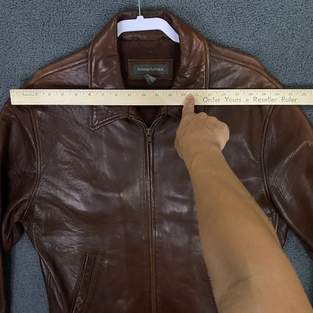 Vintage Banana Republic Leather Jacket Men Large Brown Full Zip Moto Soft Supple